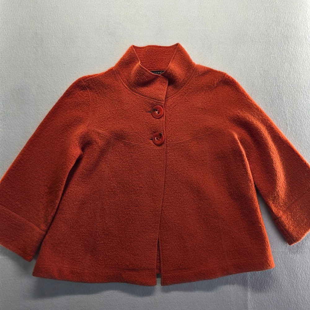 SANDRO Med Orange Wool Collarless Button Front‎ Cropped Jacket Boho Gypsy - Picture 9 of 9
